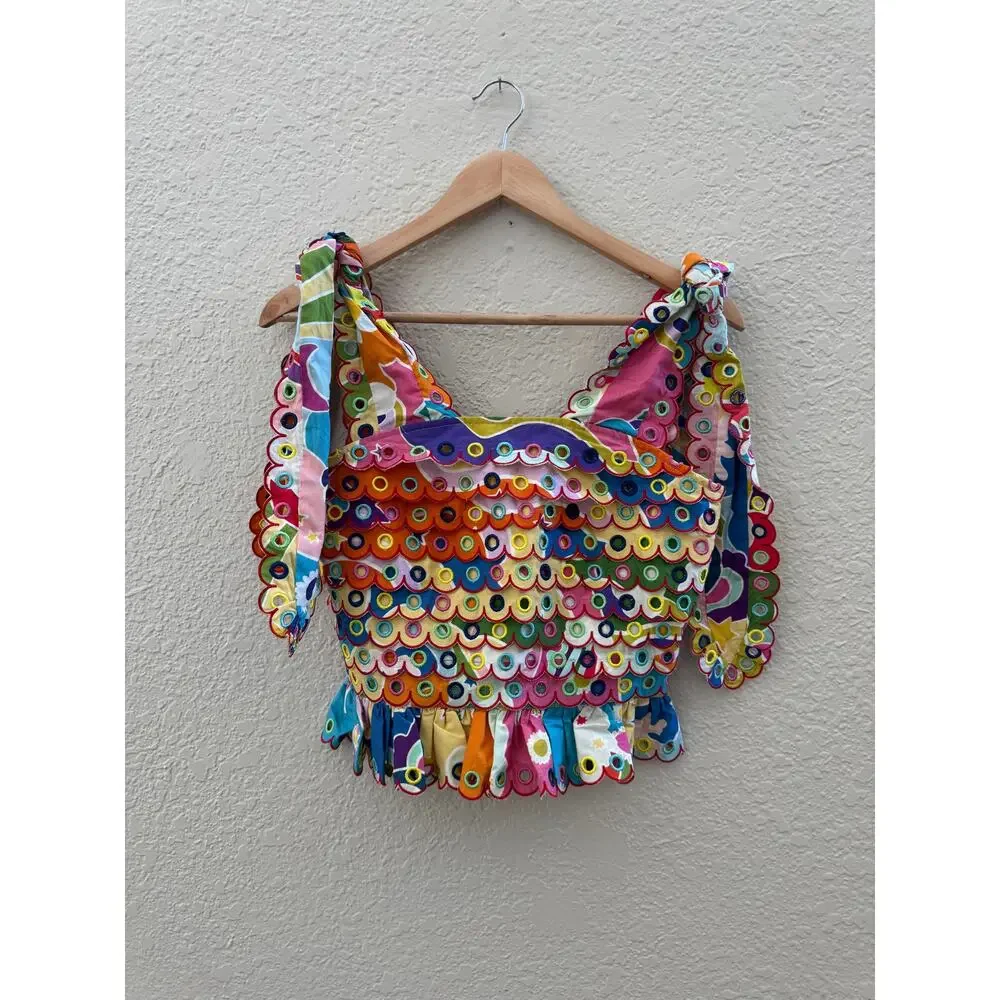 EUC $311 Celia B Maia Scalloped Crop Top in Multi - Picture 7 of 11